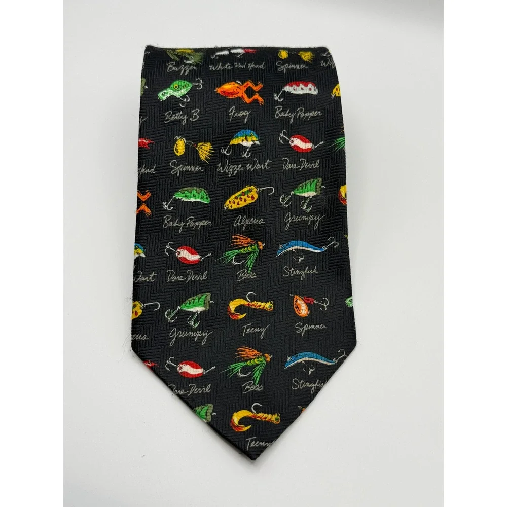 Addiction Fishing Lure Necktie OS Black Novelty Gorpcore Outdoor Fisherman Gift